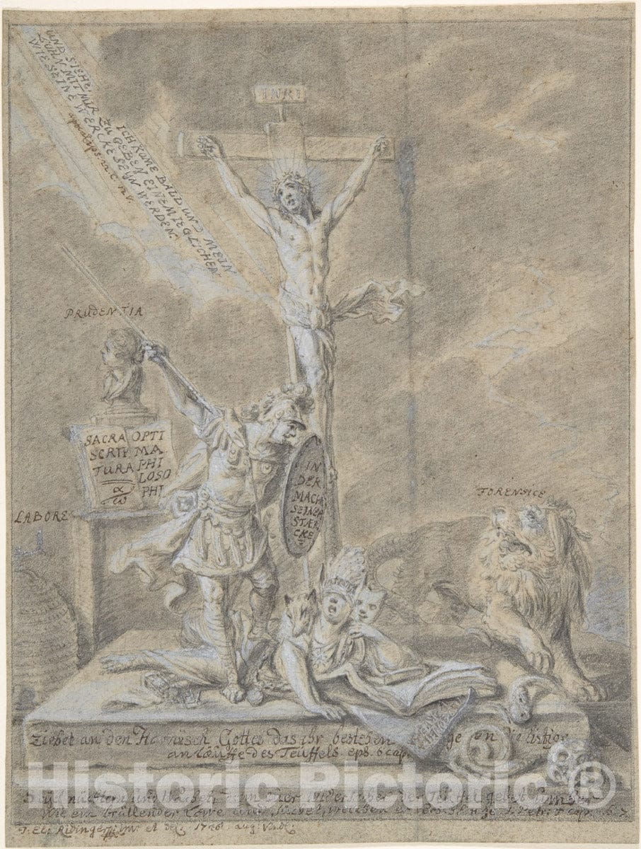 Art Print : Johann Elias Ridinger - Allegory of Christian Virtues : Vintage Wall Art