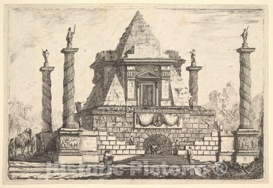 Art Print : Pierre Moreau - Imaginary Architecture with Camel and Figures, After Della Bella : Vintage Wall Art