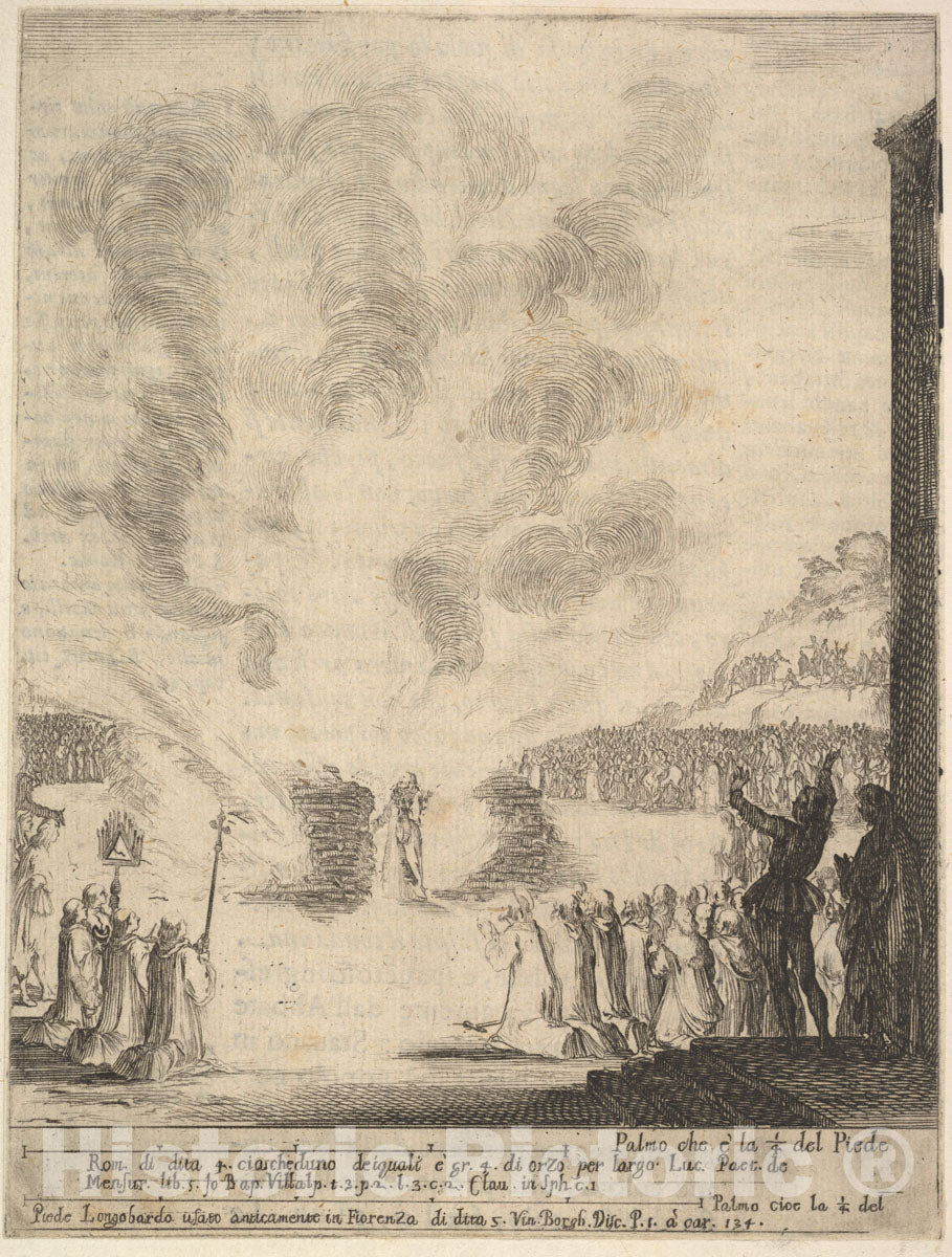 Art Print : The test of fire, the monk Peter, the disciple Saint John Gualbert - Artist: Stefano della Bella - Created: 1640 : Vintage Wall Art