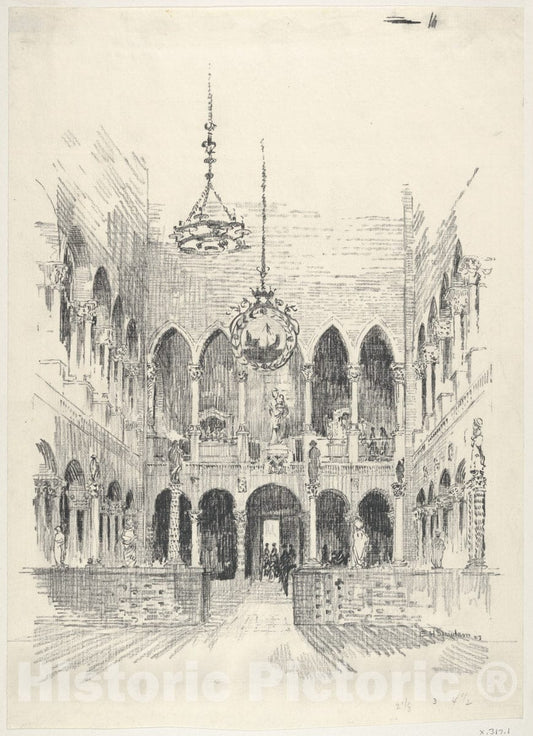 Art Print : Edward Howard Suydam - Interior View of The Nave of Barnard's Cloisters : Vintage Wall Art