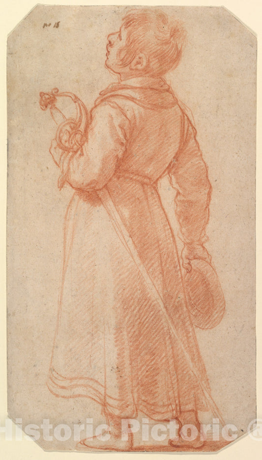 Art Print : Matteo Rosselli - A Young Boy Seen from Behind, Holding a Sword and Cap : Vintage Wall Art