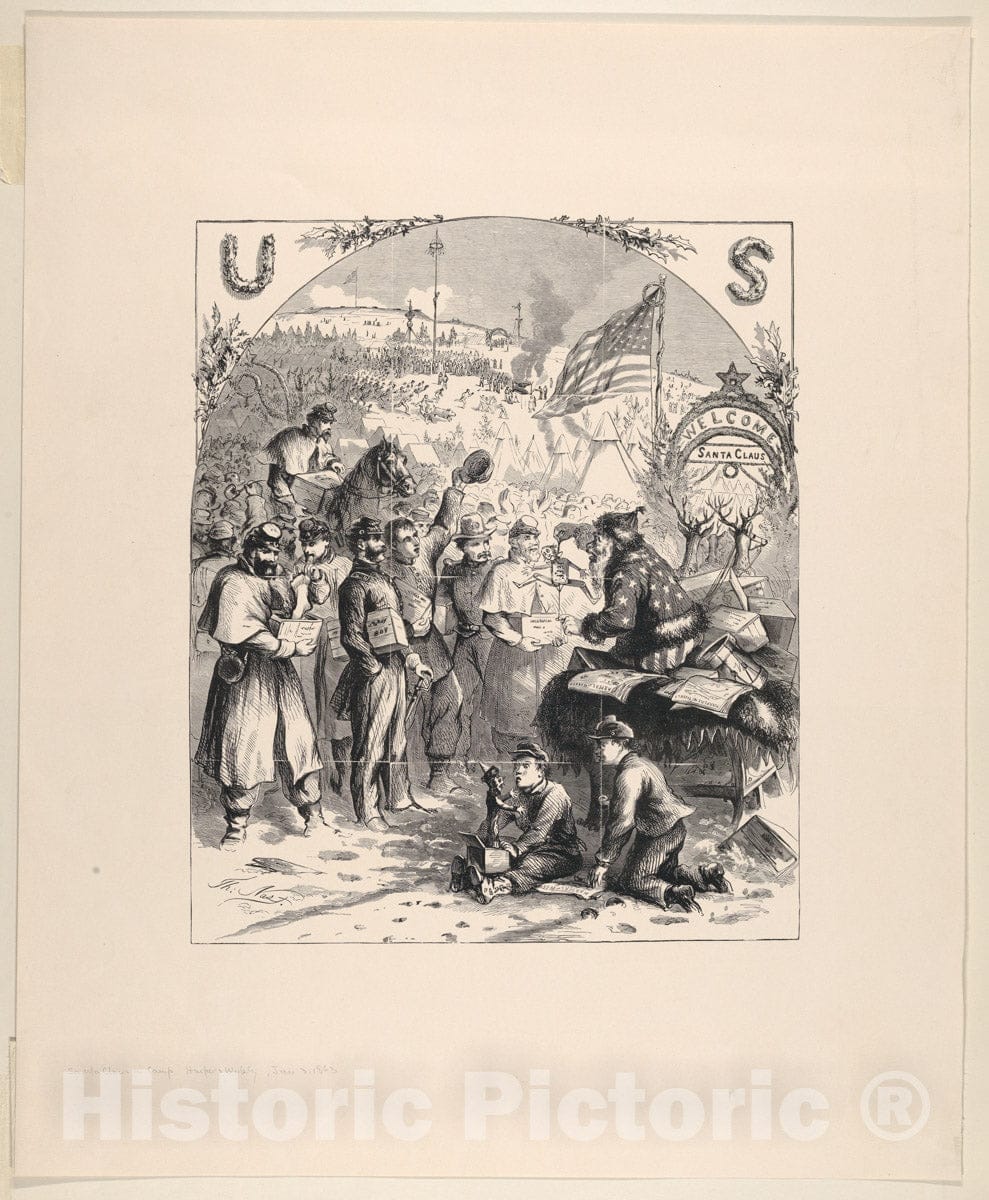 Art Print : Thomas Nast - Santa Claus in Camp (published in Harper's Weekly, January 3, 1863) : Vintage Wall Art