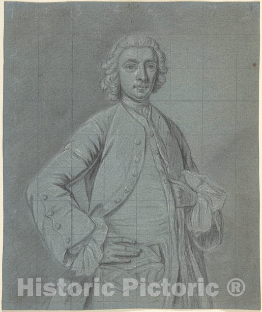 Art Print : Circle of Joseph Van Aken - Half-Length Portrait Study of a Wigged Man : Vintage Wall Art