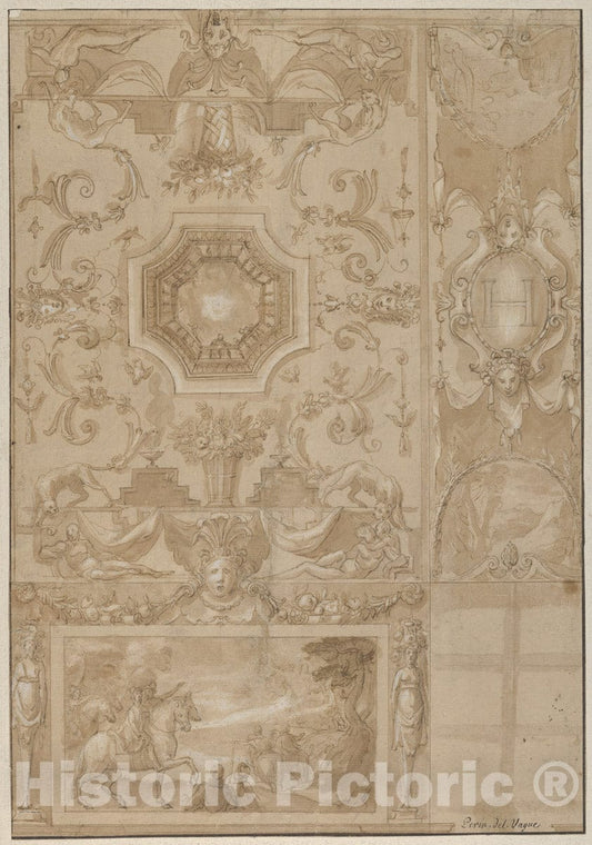 Art Print : Toussaint Dubreuil - Design for an Elaborate Ceiling with Figures and Animals : Vintage Wall Art