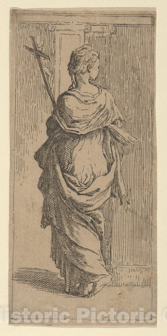 Art Print : Guido Reni - Girl Carrying a Crucifix and Stepping Toward a Pilaster, seen from Behind 3 : Vintage Wall Art
