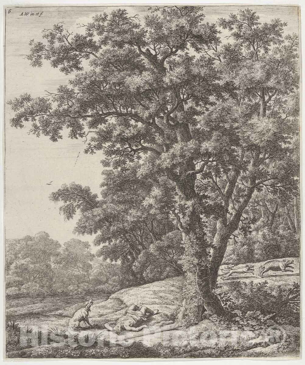Art Print : Anthonie Waterloo - Landscape with The Death of Adonis, from The Series of Six Mythological Scenes : Vintage Wall Art