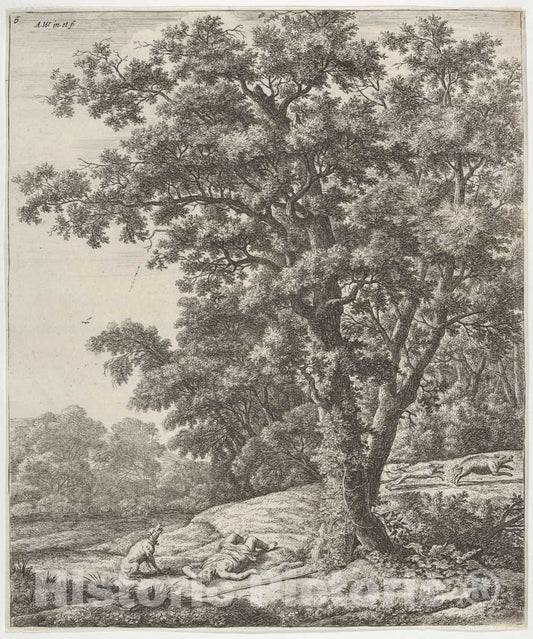 Art Print : Anthonie Waterloo - Landscape with The Death of Adonis, from The Series of Six Mythological Scenes : Vintage Wall Art