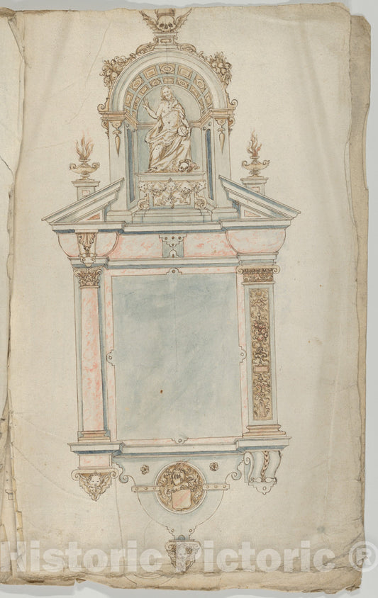 Art Print : Flemish - Design for a Wall Tomb with a Variant and a Statue of Christ as Salvator Mundi : Vintage Wall Art