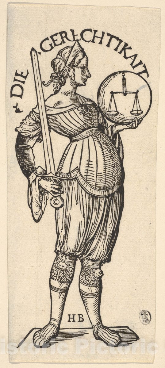 Art Print : Hans Burgkmair - Justice (Die Gerechtikait), from The Seven Virtues : Vintage Wall Art