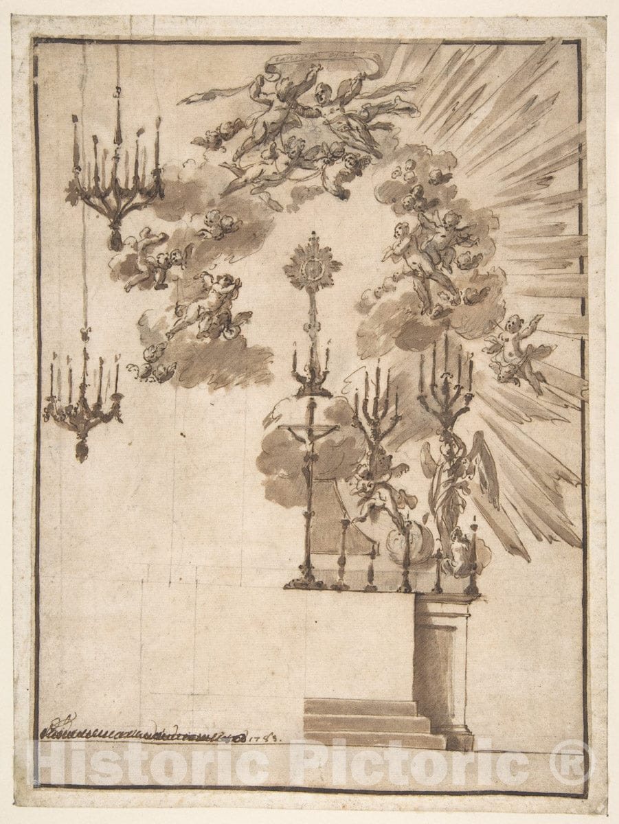 Art Print : Jacopo Guarana - Design for an Altar for Easter Week Celebrations Decorated with Putti and Chandeliers : Vintage Wall Art