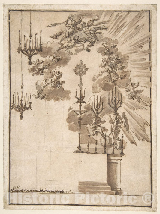 Art Print : Jacopo Guarana - Design for an Altar for Easter Week Celebrations Decorated with Putti and Chandeliers : Vintage Wall Art