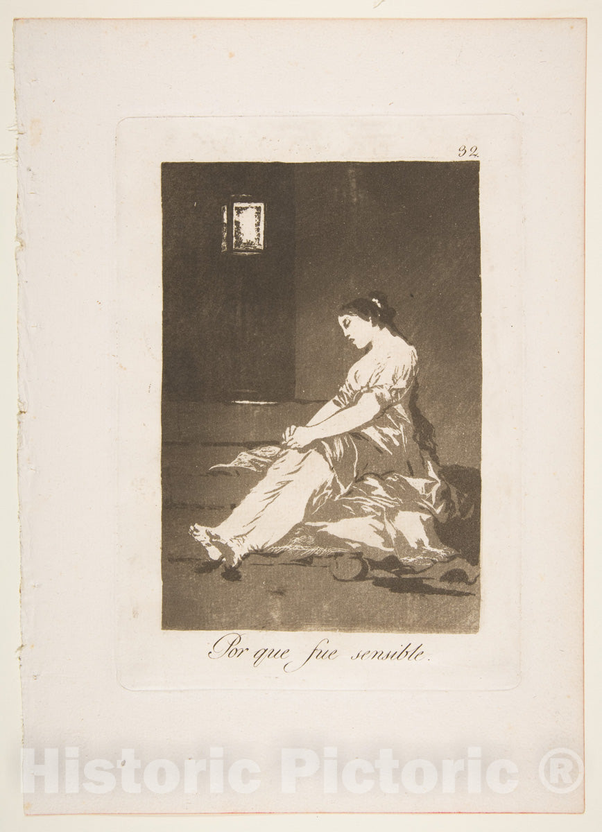 Art Print : Goya - Plate 32 from 'Los Caprichos':Because she was susceptible (Por que fue Sensible.) : Vintage Wall Art