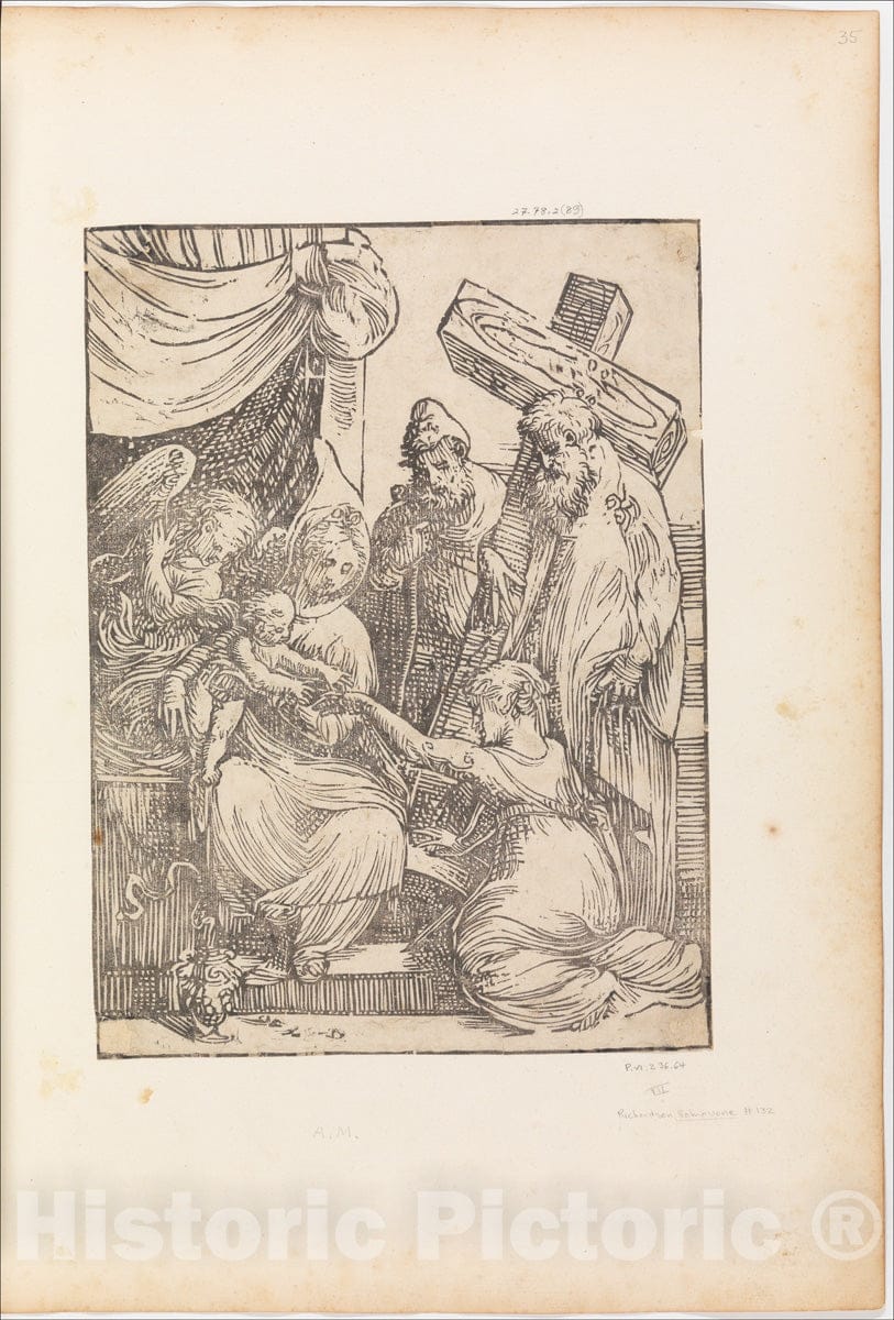 Art Print : Andrea Schiavone (Andrea Meldola) - The Mystic Marriage of St. Catherine, with St. Joseph, an Angel, and a Cross-Bearing Saint : Vintage Wall Art