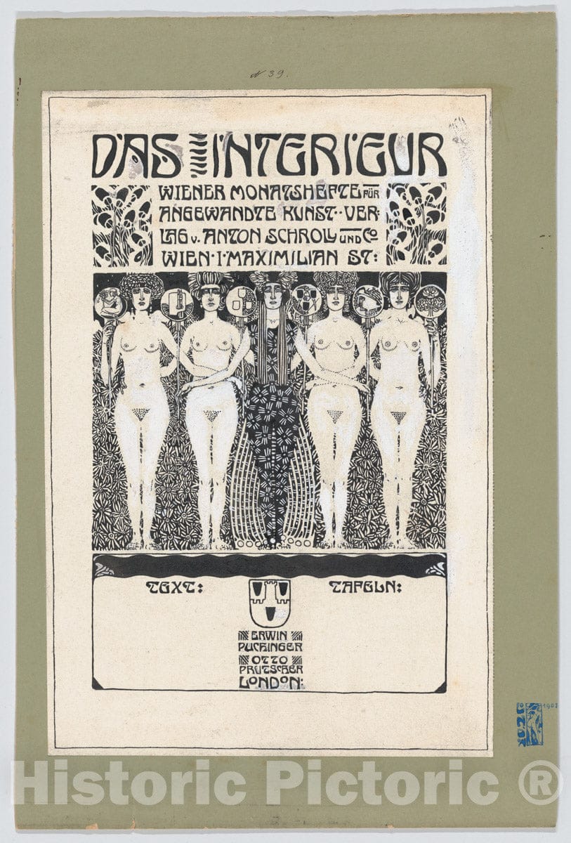 Art Print : Erwin Puchinger - Design for The Title Page of “Das Interieur” : Vintage Wall Art