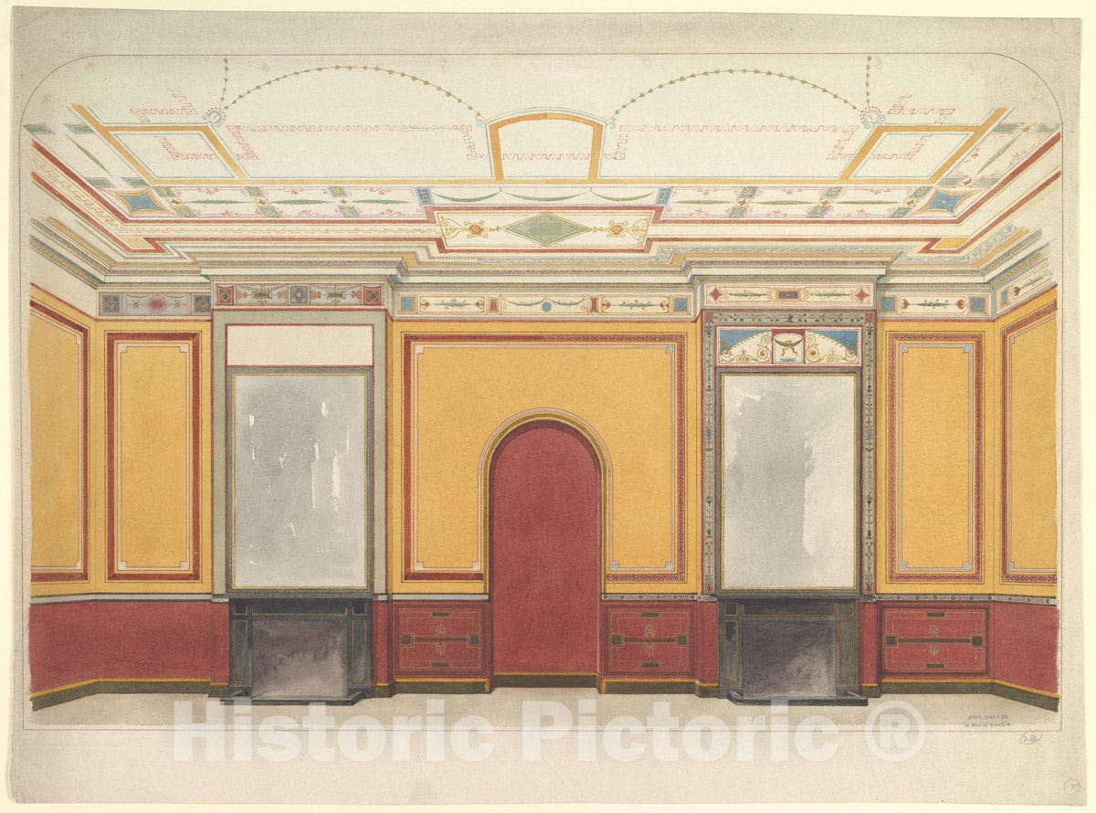Art Print : John Dibblee Crace - Design for a Room with Two fireplaces : Vintage Wall Art