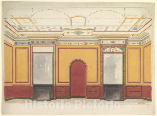 Art Print : John Dibblee Crace - Design for a Room with Two fireplaces : Vintage Wall Art