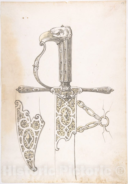 Art Print : Erasmus Hornick - Design for a Sword : Vintage Wall Art