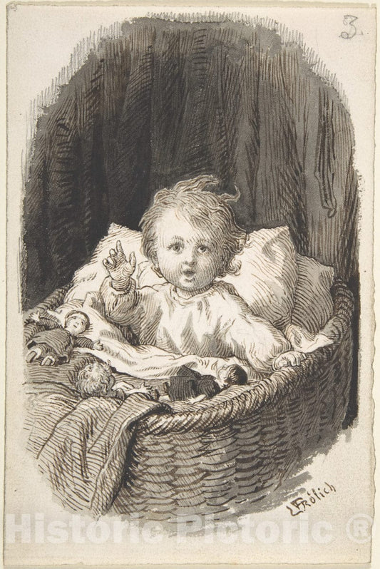 Art Print : Lorenz Frølich - Child in a Crib : Vintage Wall Art