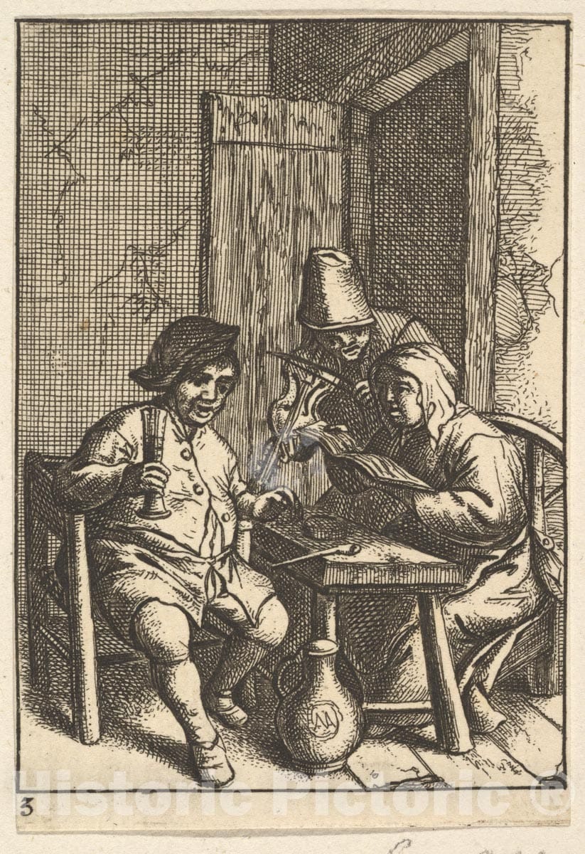 Art Print : After Adriaen Van Ostade - Singing Couple and Violin : Vintage Wall Art