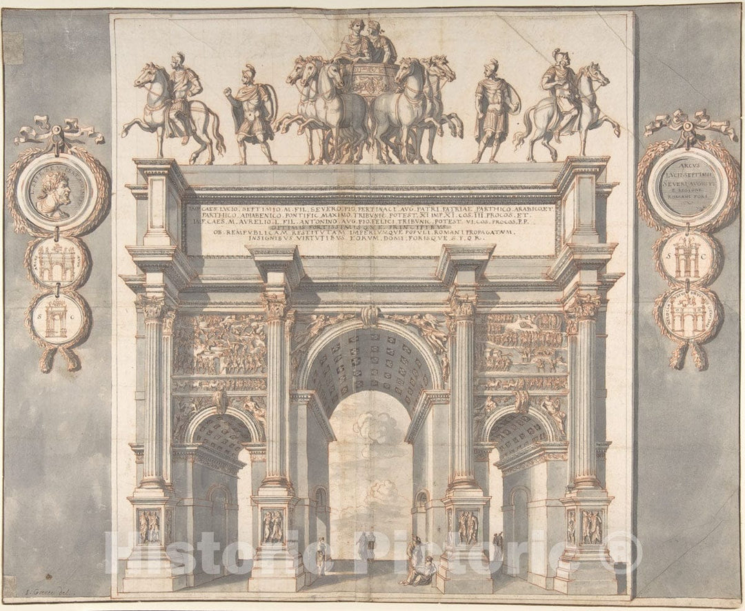 Art Print : Jan Goeree - A Reconstruction of The Arch of Septimius Severus : Vintage Wall Art