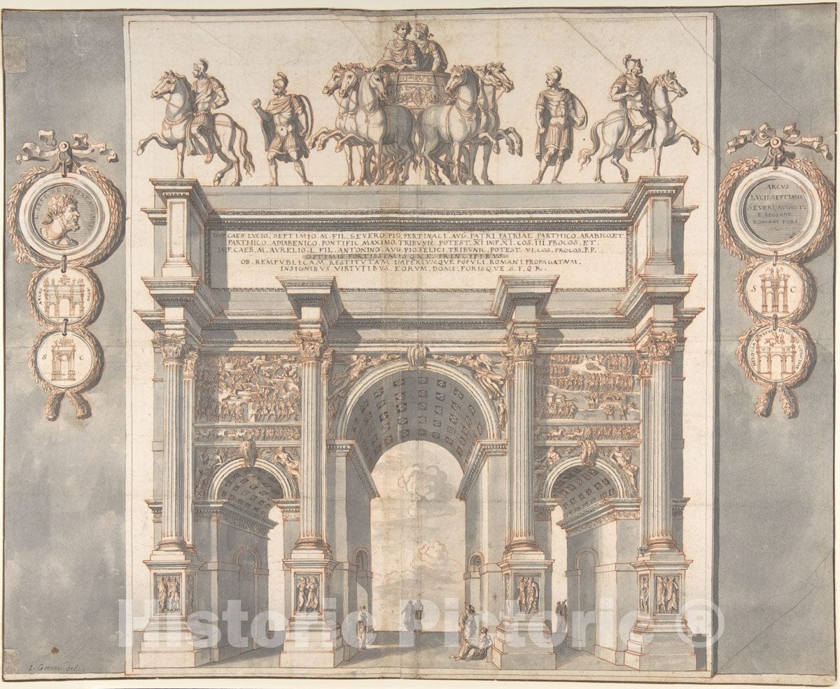 Art Print : Jan Goeree - A Reconstruction of The Arch of Septimius Severus : Vintage Wall Art