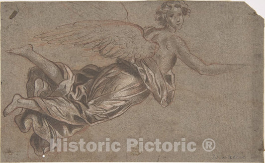 Art Print : Italian, 17th Century - Flying Angel : Vintage Wall Art