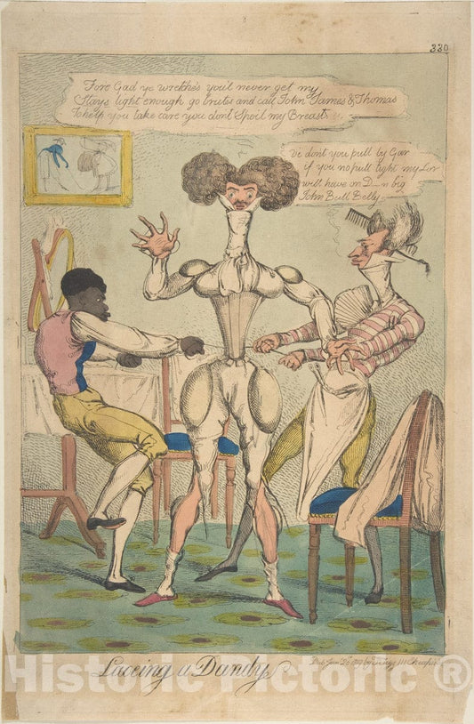 Art Print : Anonymous, British, 19th Century - Laceing sic a Dandy : Vintage Wall Art