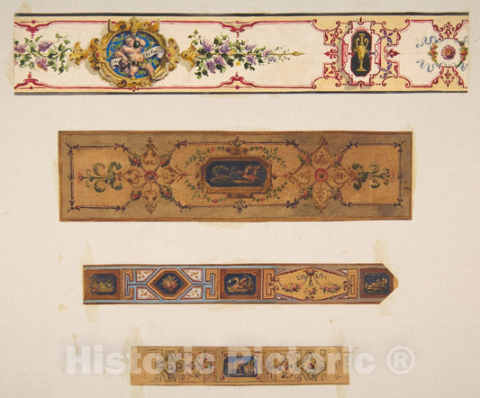 Art Print : Jules-Edmond-Charles Lachaise - Four Designs for Painted Borders to Decorate a Room : Vintage Wall Art