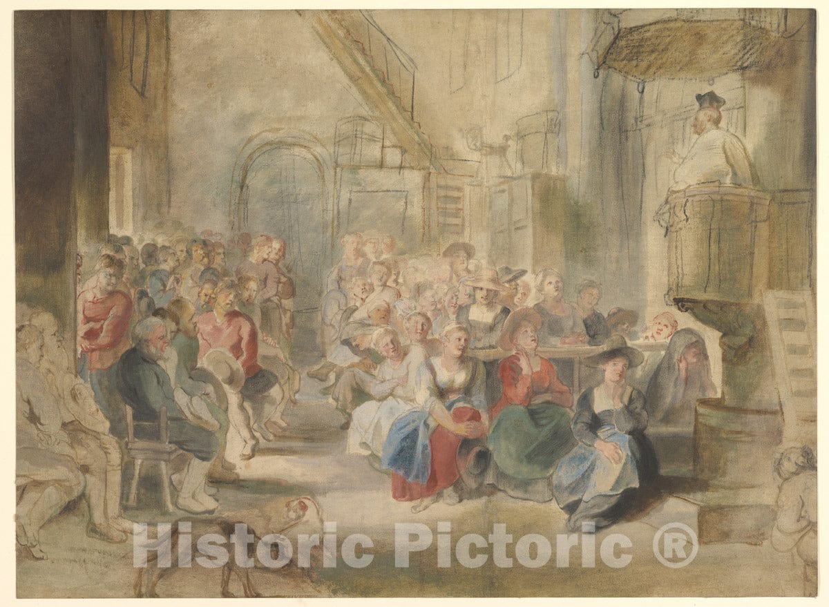 Art Print : Peter Paul Rubens - A Sermon in a Village Church : Vintage Wall Art