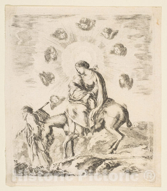 Art Print : Etched by Stefano Della Bella - Flight into Egypt : Vintage Wall Art