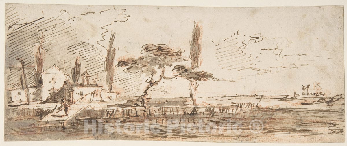 Art Print : Francesco Guardi - The Island of Anconetta (Recto)