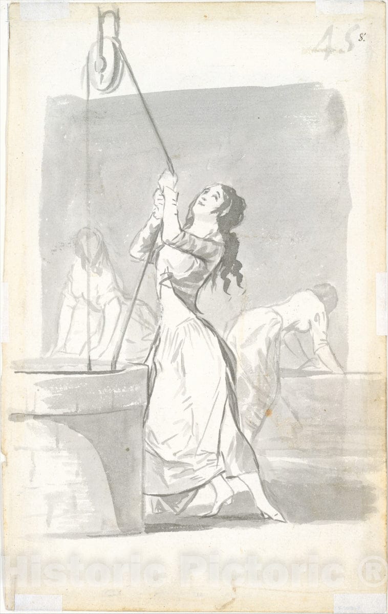 Art Print : Goya - Three Washerwomen; Madrid Album (B), Page 45 : Vintage Wall Art