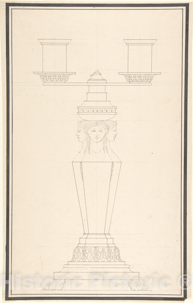 Art Print : Italian, 19th Century - Candelabra with Three Candles : Vintage Wall Art