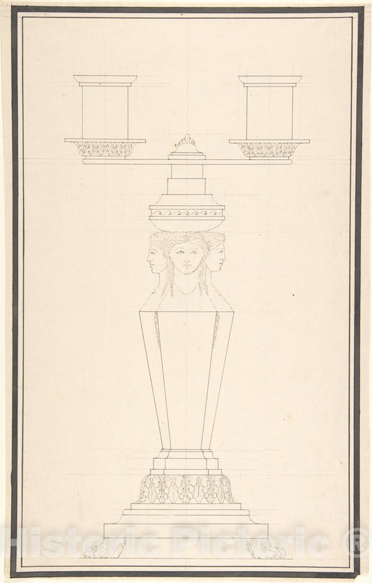 Art Print : Italian, 19th Century - Candelabra with Three Candles : Vintage Wall Art