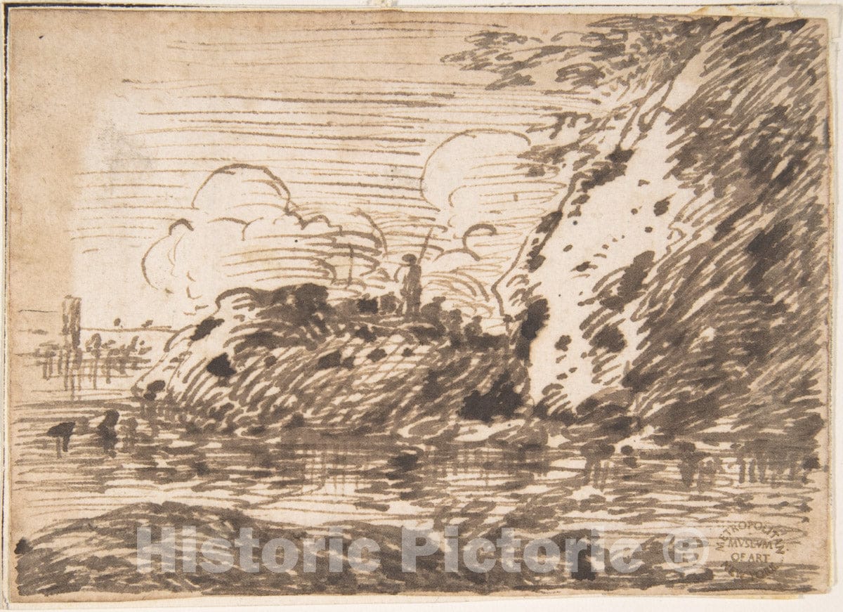 Art Print : Italian, Roman-Bolognese, 17th Century - Landscape - 438034 : Vintage Wall Art