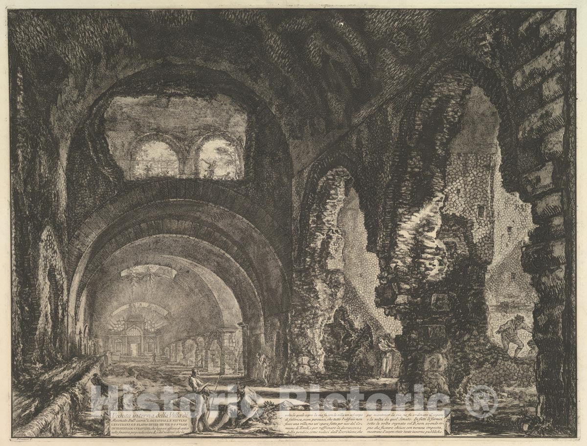 Art Print : The so-Called Villa of Maecenas at Tivoli. Interior with Two Figures in The Opening of an Arch Above. - Artist: Giovanni Battista Piranesi : Vintage Wall Art