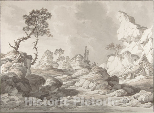 Art Print : Jakob Matthias Schmutzer - Landscape with a Ruin Near Mödling : Vintage Wall Art
