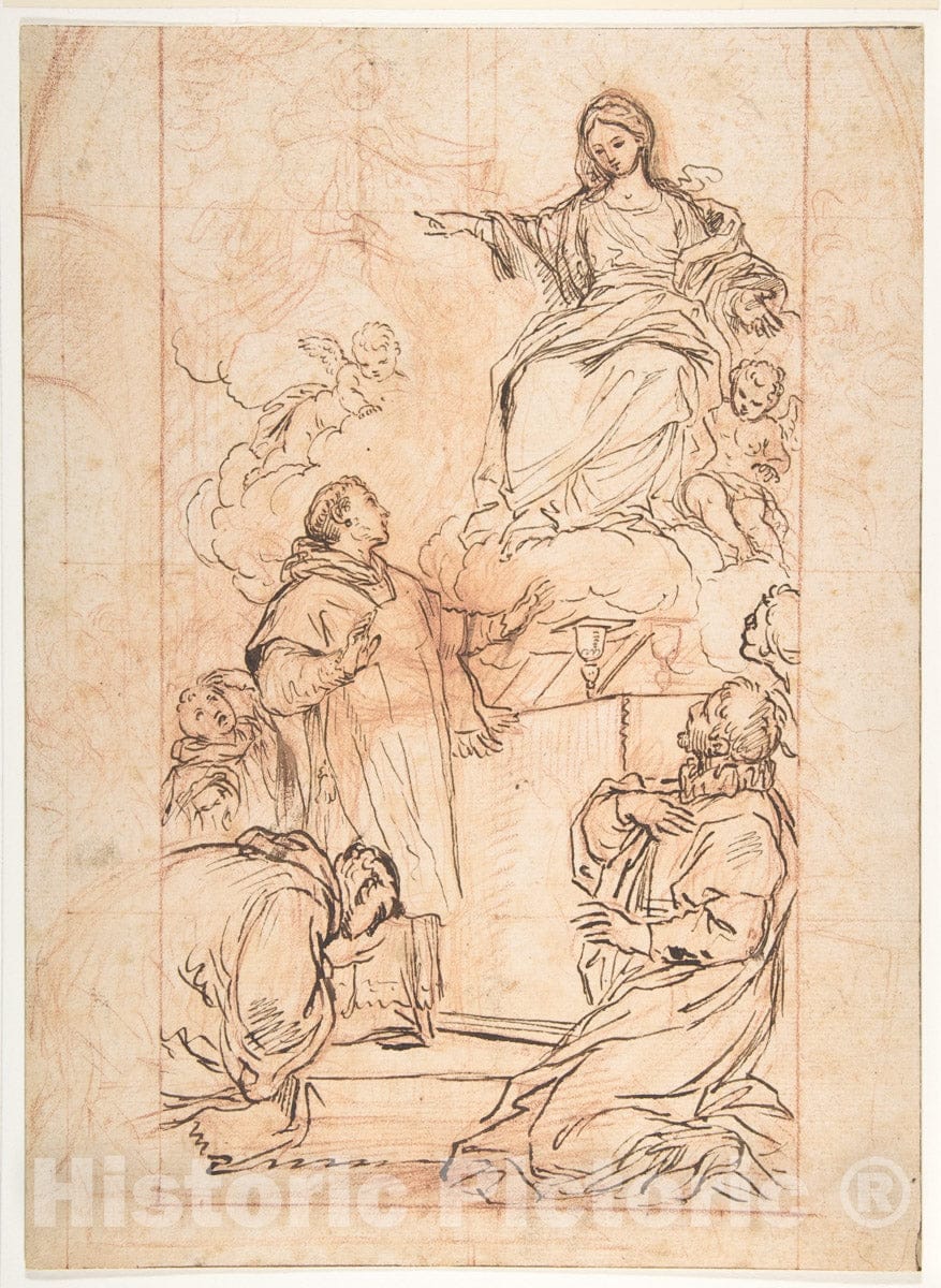 Art Print : Agostino Masucci - The Virgin Appearing at Mass : Vintage Wall Art