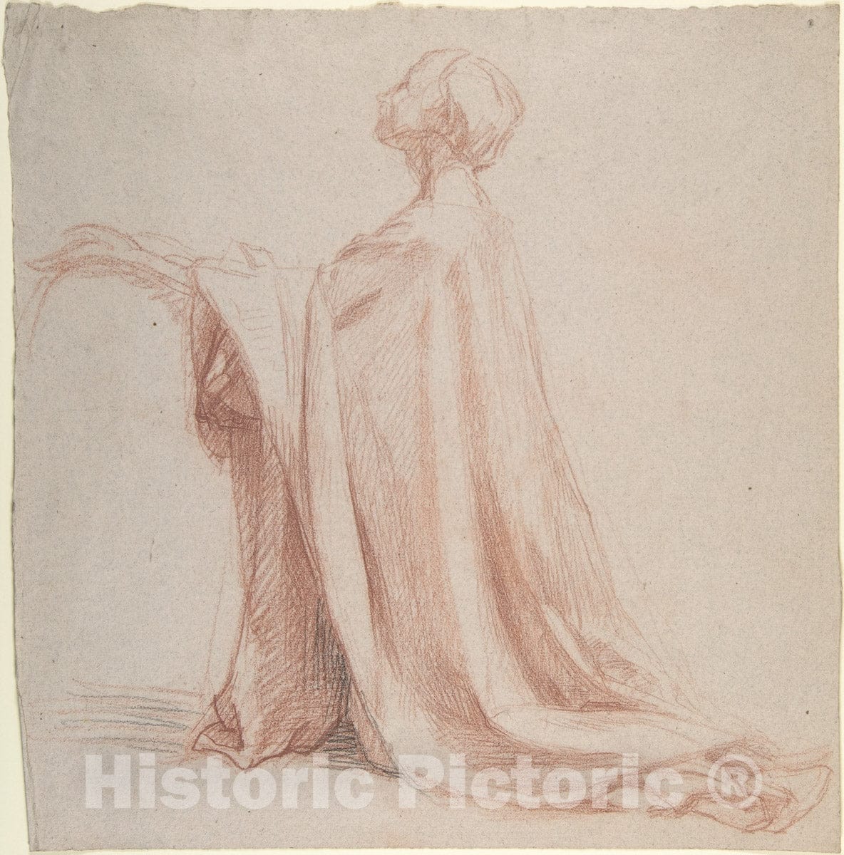 Art Print : Alexandre Laemlein - Kneeling Draped Figure : Vintage Wall Art