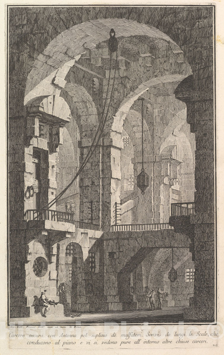Art Print : Dark Prison with a Courtyard for The Punishment of Criminals - Artist: Giovanni Battista Piranesi - Created: c1750 : Vintage Wall Art