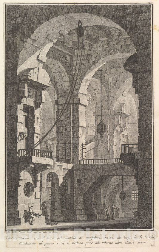 Art Print : Dark Prison with a Courtyard for The Punishment of Criminals - Artist: Giovanni Battista Piranesi - Created: c1750 : Vintage Wall Art