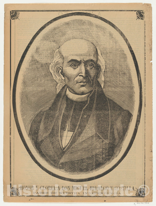 Art Print : Anonymous - Broadsheet with Portrait of Don Miguel Hidalgo y Costilla : Vintage Wall Art