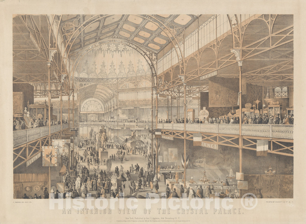 Art Print : Drawn and lithographed by Charles Parsons - an Interior View of The New York Crystal Palace : Vintage Wall Art