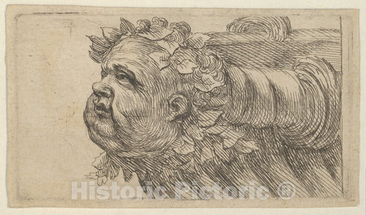Art Print : François Chauveau - Head of a Child on The Bow of a Ship, from Divers Masques : Vintage Wall Art