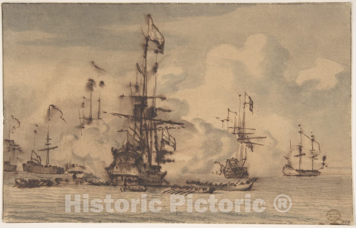 Art Print : Willem Van de Velde II - Sea Fight : Vintage Wall Art