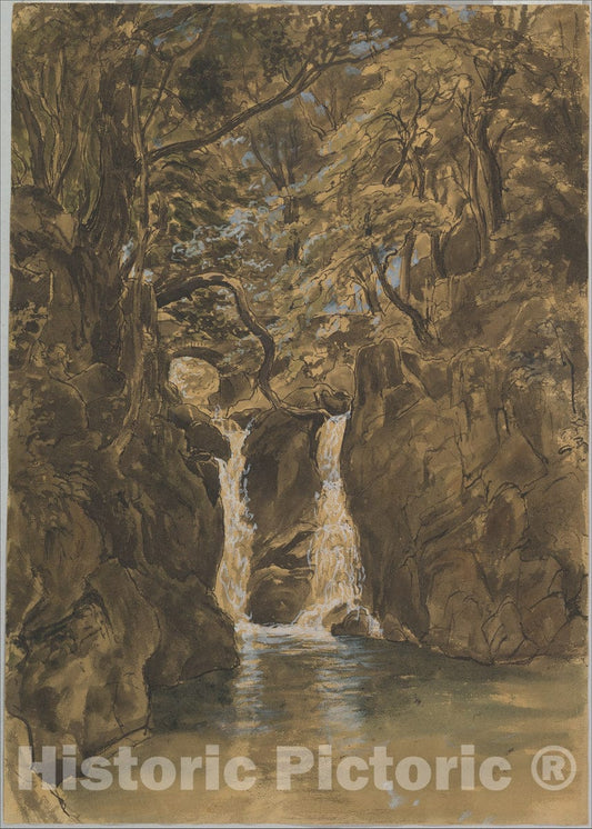 Art Print : Thomas Fearnley - A View of Lower Rydal Falls, Cumbria : Vintage Wall Art
