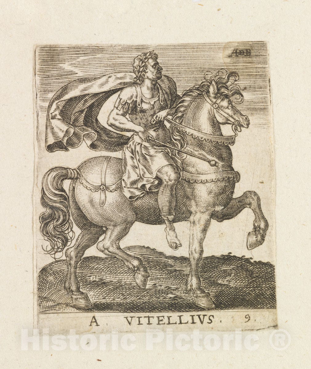 Art Print : Abraham de Bruyn - A Vitellius from Twelve Caesars on Horseback : Vintage Wall Art