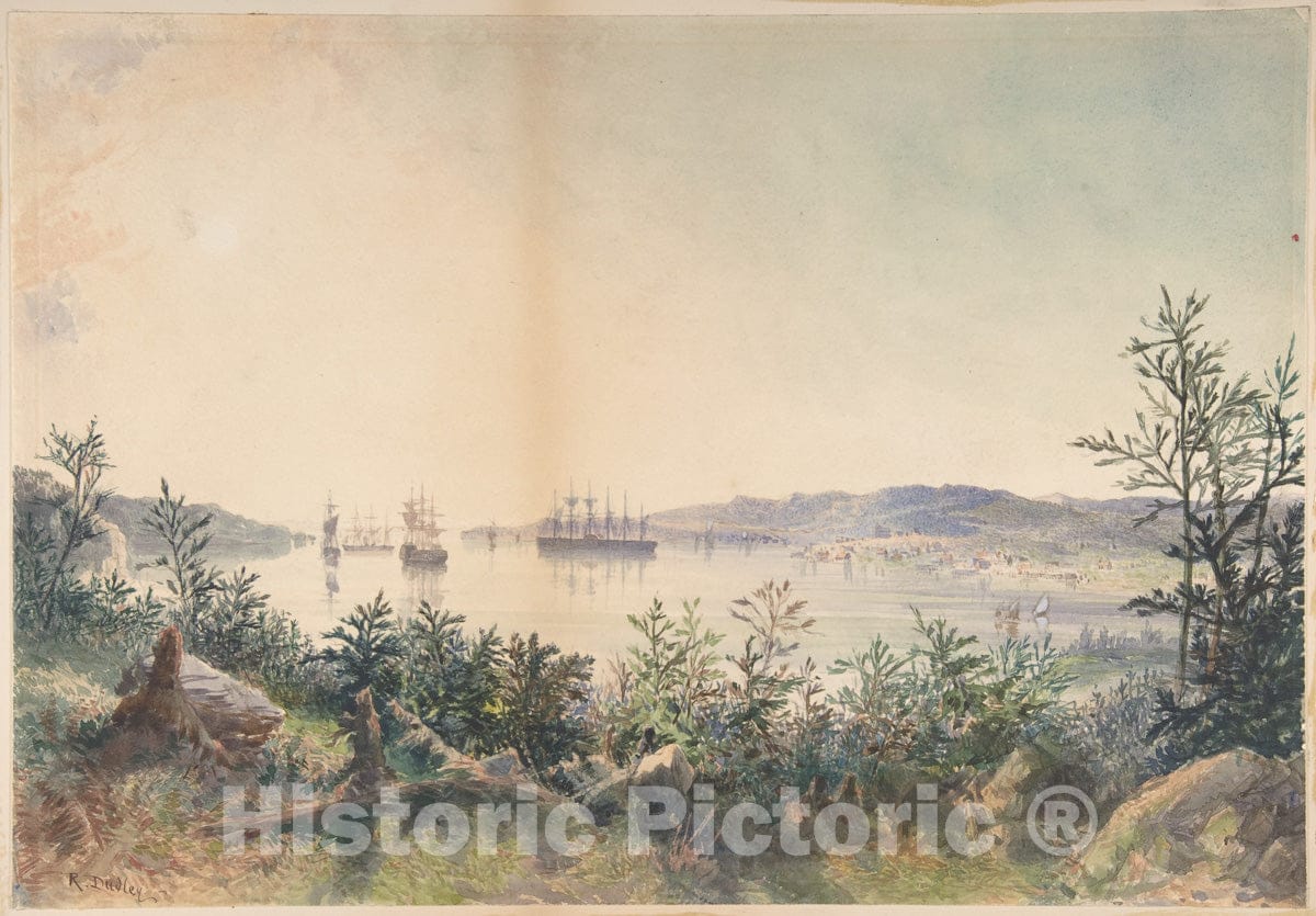 Art Print : Robert Charles Dudley - Arrival in Trinity Bay, Newfoundland: The Cable Passed to The Paddle-Box Boat of The Terrible, etc. : Vintage Wall Art