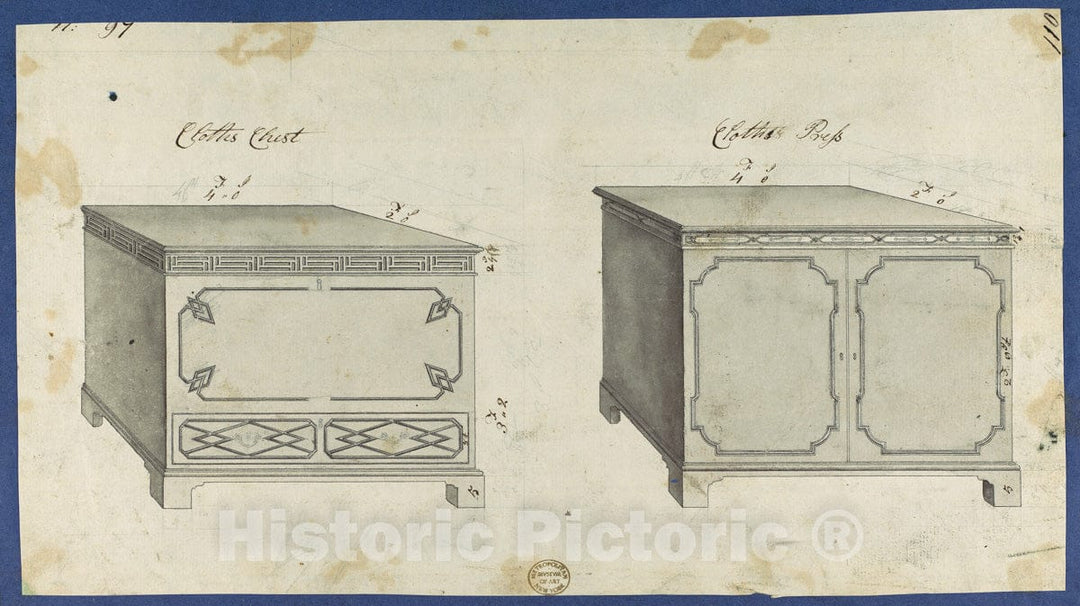 Art Print : Thomas Chippendale - Clothes Chest and Clothes Press, from Chippendale Drawings, Vol. II - 438115 : Vintage Wall Art