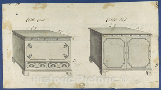 Art Print : Thomas Chippendale - Clothes Chest and Clothes Press, from Chippendale Drawings, Vol. II - 438115 : Vintage Wall Art